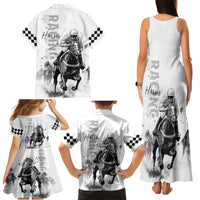 Kentucky Horses Racing Family Matching Tank Maxi Dress and Hawaiian Shirt Jockey Drawing Style - Wonder Print Shop