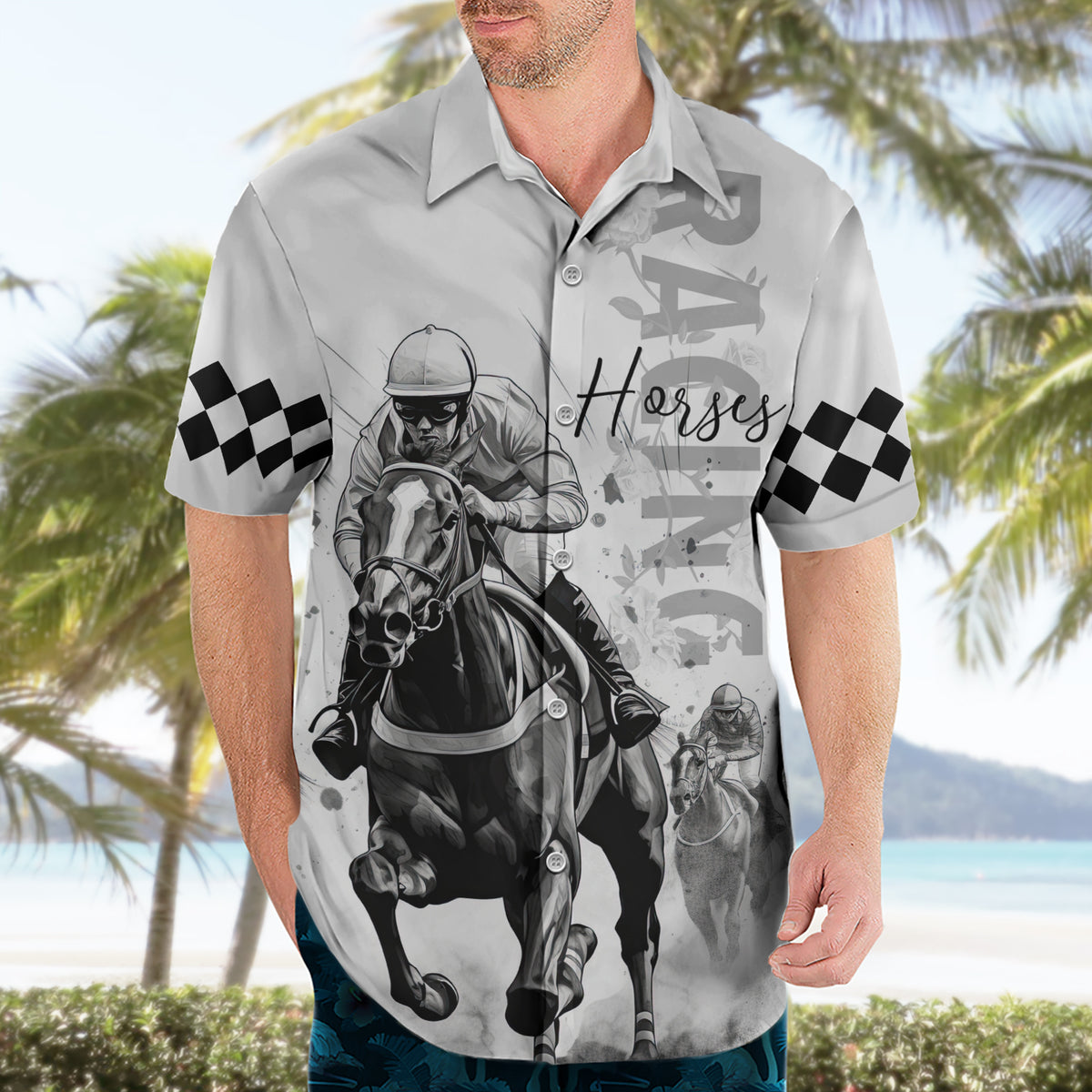 Kentucky Horses Racing Hawaiian Shirt Jockey Drawing Style - Wonder Print Shop