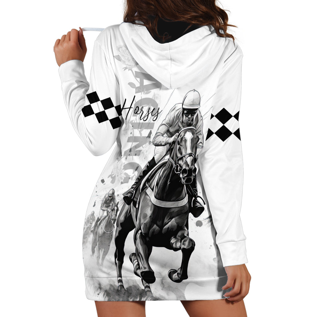 Kentucky Horses Racing Hoodie Dress Jockey Drawing Style - Wonder Print Shop