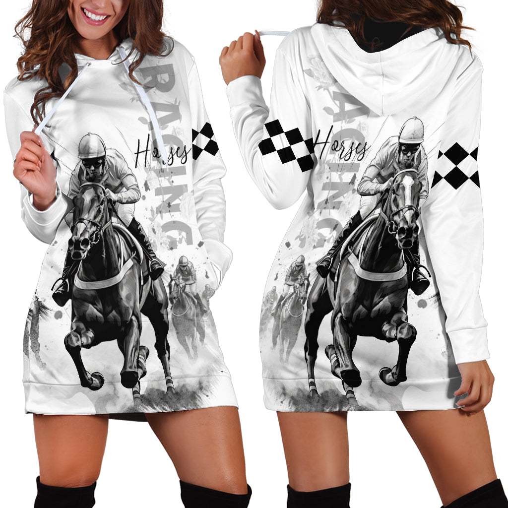 Kentucky Horses Racing Hoodie Dress Jockey Drawing Style - Wonder Print Shop