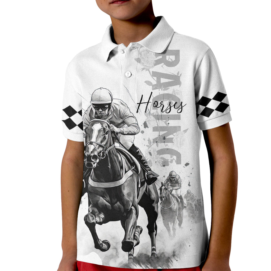 Kentucky Horses Racing Kid Polo Shirt Jockey Drawing Style - Wonder Print Shop