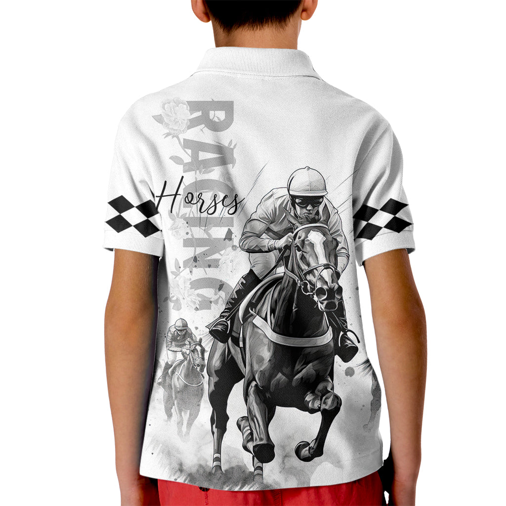 Kentucky Horses Racing Kid Polo Shirt Jockey Drawing Style - Wonder Print Shop