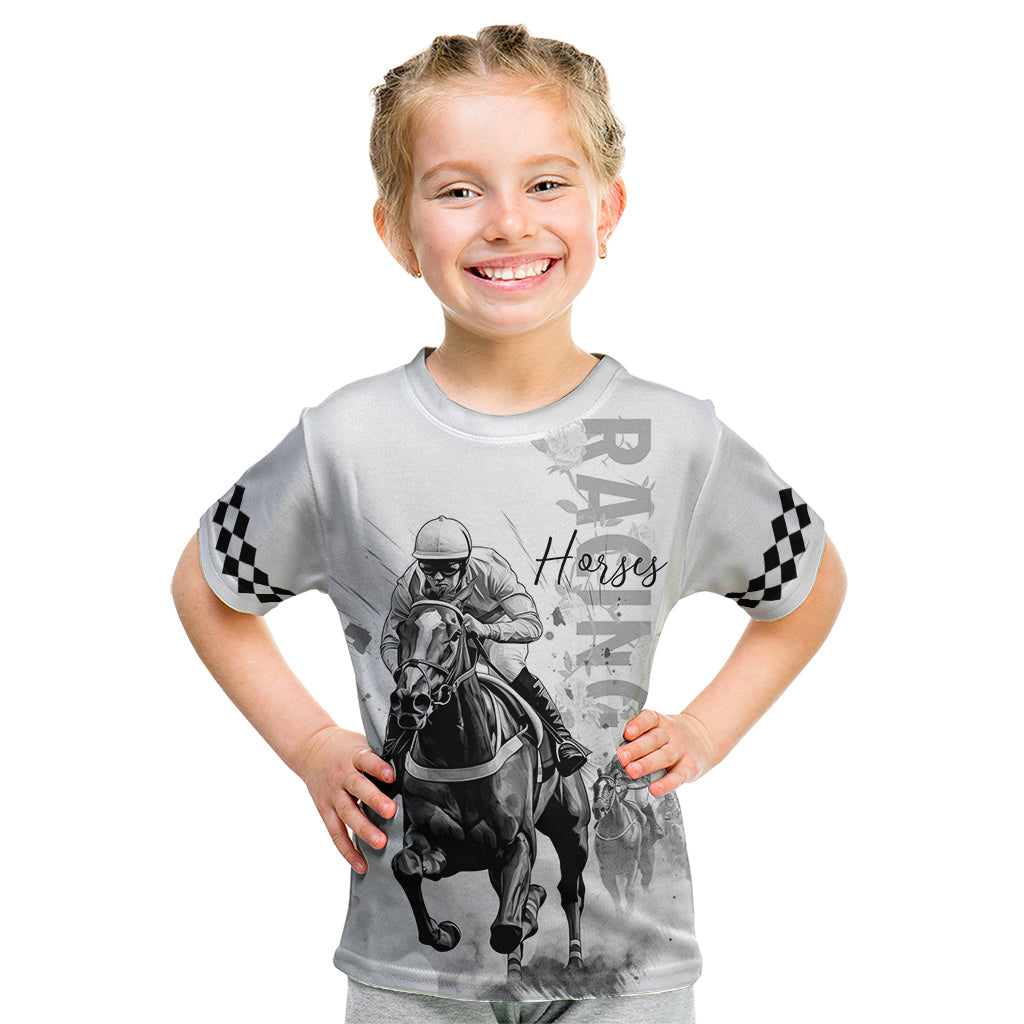 Kentucky Horses Racing Kid T Shirt Jockey Drawing Style - Wonder Print Shop