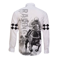 Kentucky Horses Racing Long Sleeve Button Shirt Jockey Drawing Style - Wonder Print Shop