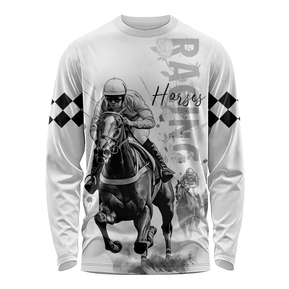 Kentucky Horses Racing Long Sleeve Shirt Jockey Drawing Style - Wonder Print Shop