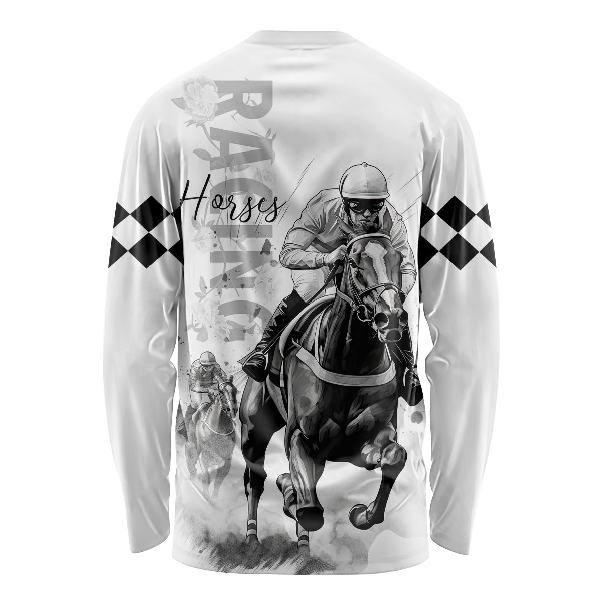 Kentucky Horses Racing Long Sleeve Shirt Jockey Drawing Style - Wonder Print Shop
