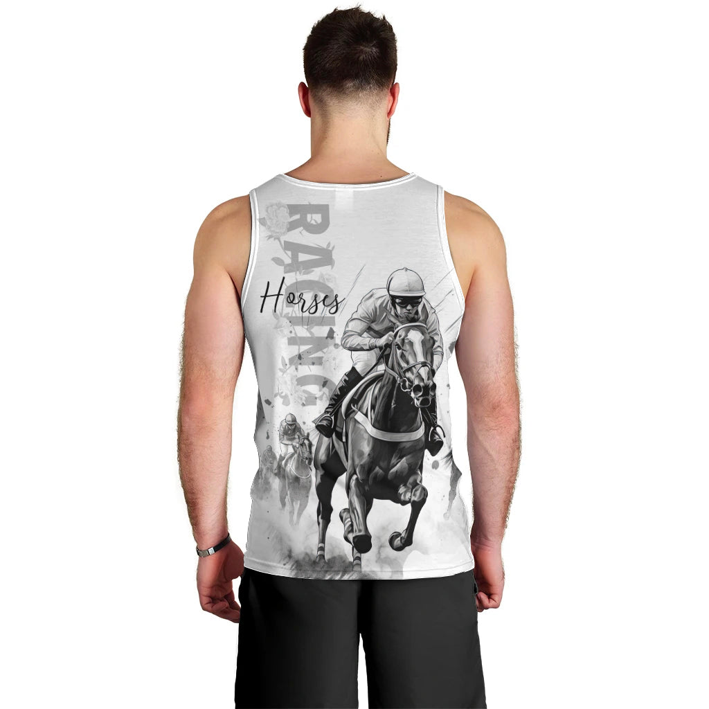 Kentucky Horses Racing Men Tank Top Jockey Drawing Style - Wonder Print Shop