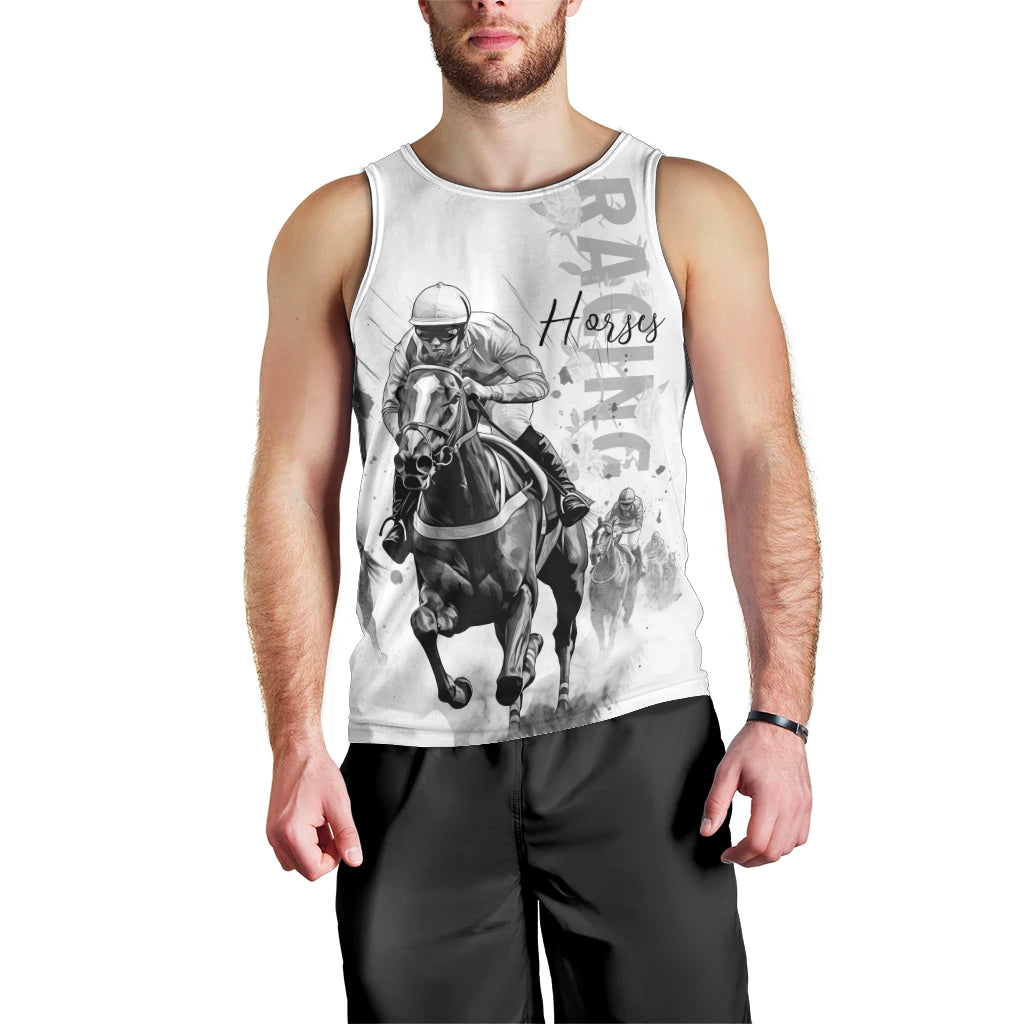 Kentucky Horses Racing Men Tank Top Jockey Drawing Style - Wonder Print Shop
