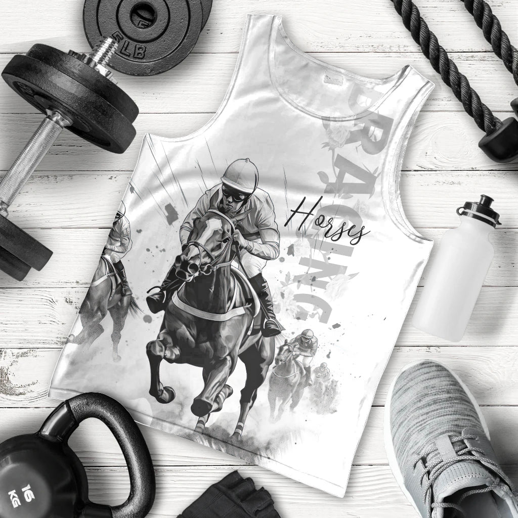 Kentucky Horses Racing Men Tank Top Jockey Drawing Style - Wonder Print Shop