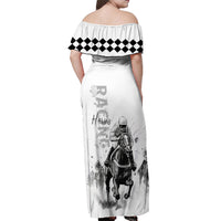 Kentucky Horses Racing Off Shoulder Maxi Dress Jockey Drawing Style - Wonder Print Shop