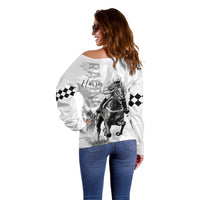 Kentucky Horses Racing Off Shoulder Sweater Jockey Drawing Style - Wonder Print Shop