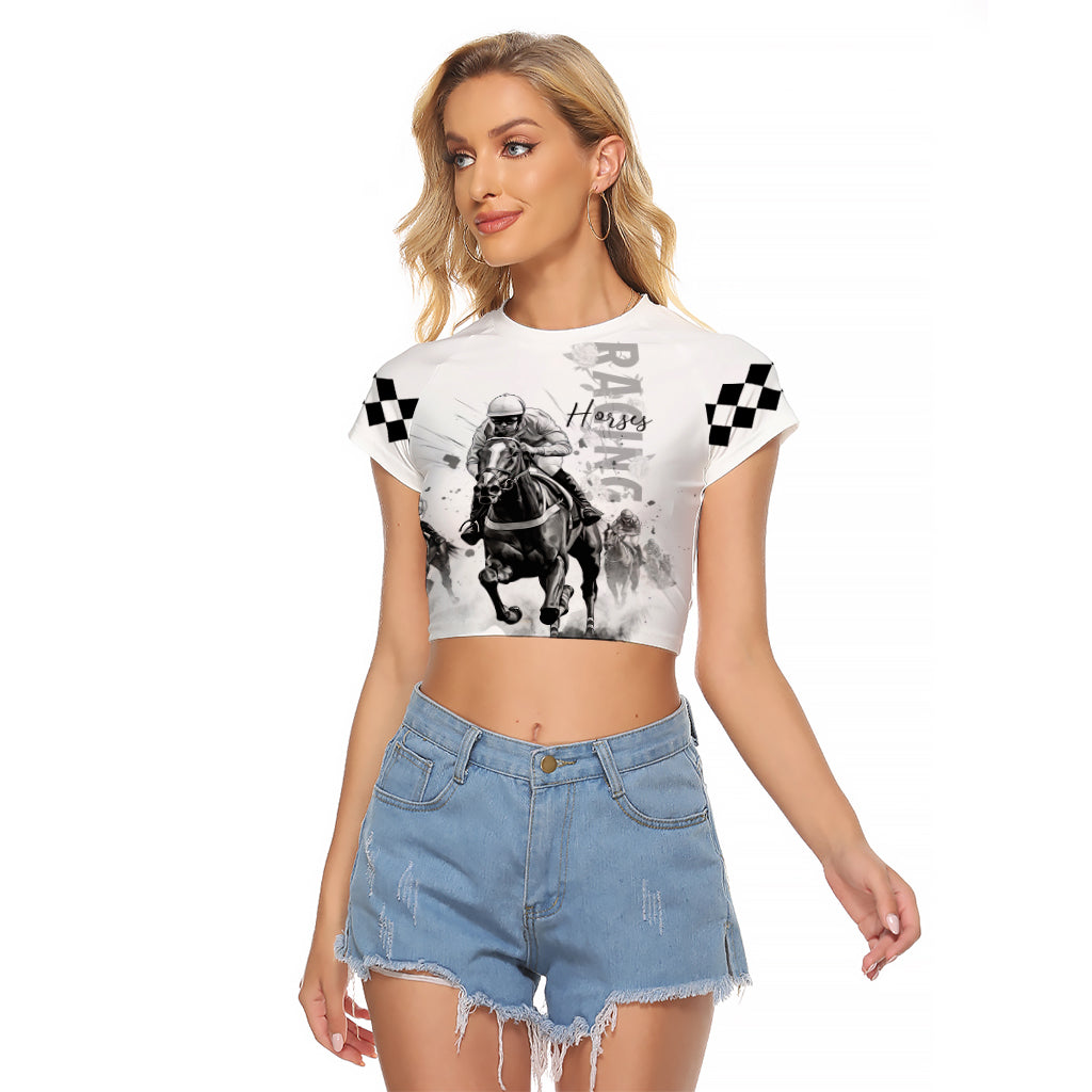 Kentucky Horses Racing Raglan Cropped T Shirt Jockey Drawing Style - Wonder Print Shop