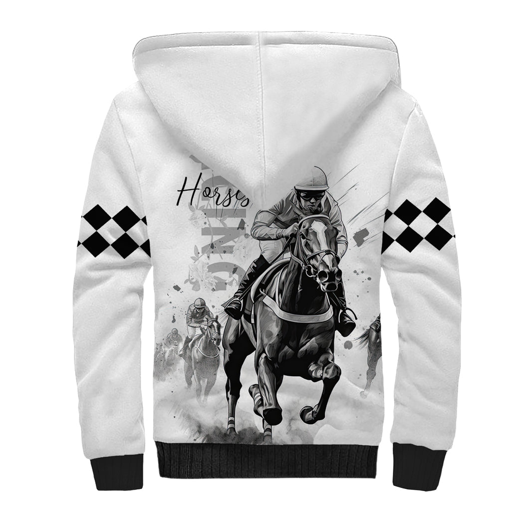 Kentucky Horses Racing Sherpa Hoodie Jockey Drawing Style - Wonder Print Shop