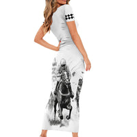 Kentucky Horses Racing Short Sleeve Bodycon Dress Jockey Drawing Style - Wonder Print Shop