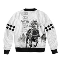 Kentucky Horses Racing Sleeve Zip Bomber Jacket Jockey Drawing Style - Wonder Print Shop