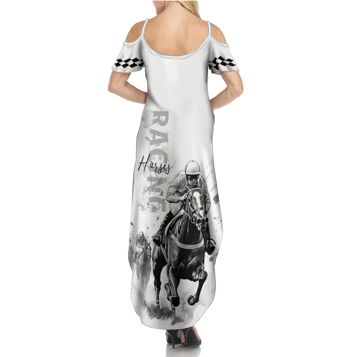 Kentucky Horses Racing Summer Maxi Dress Jockey Drawing Style - Wonder Print Shop