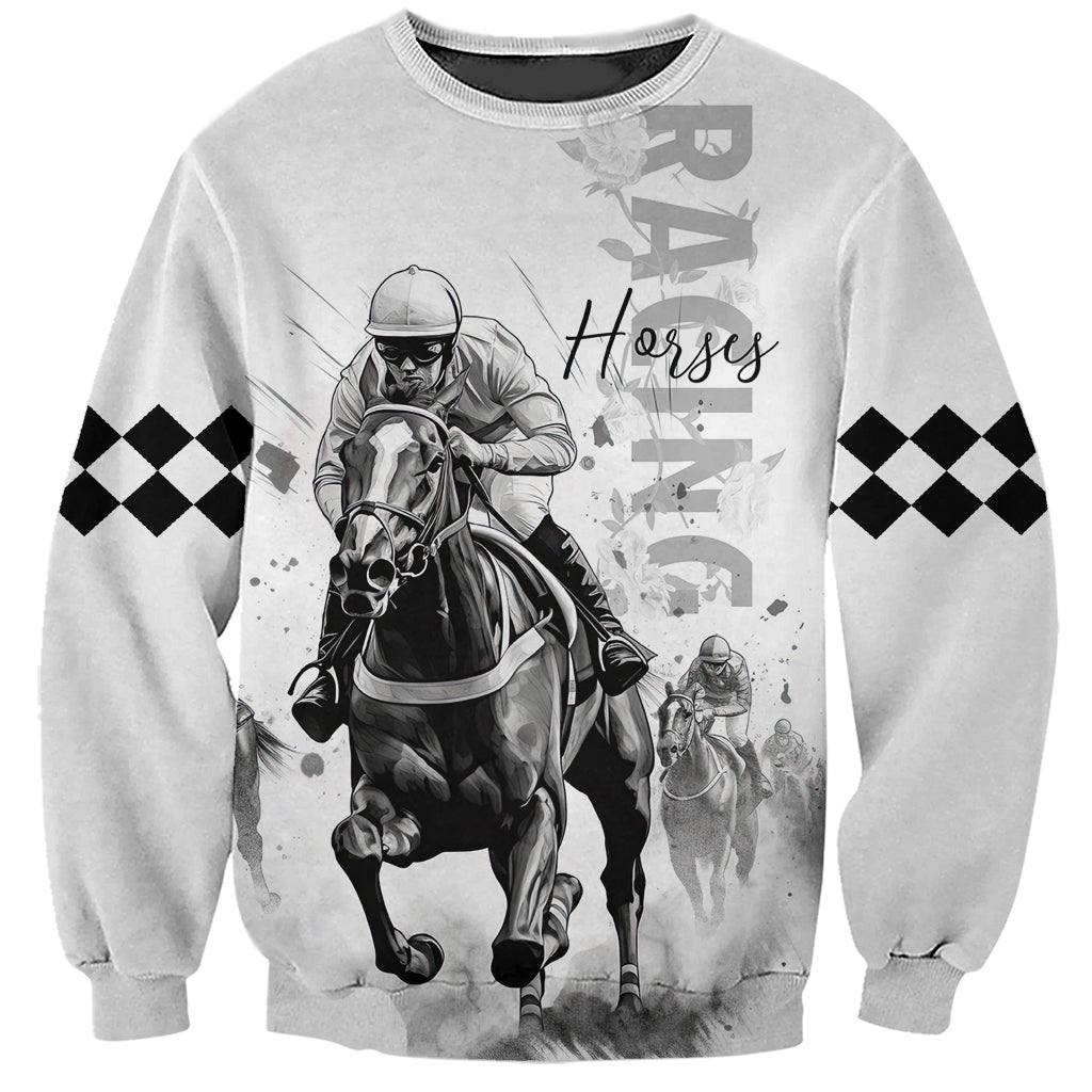 Kentucky Horses Racing Sweatshirt Jockey Drawing Style - Wonder Print Shop