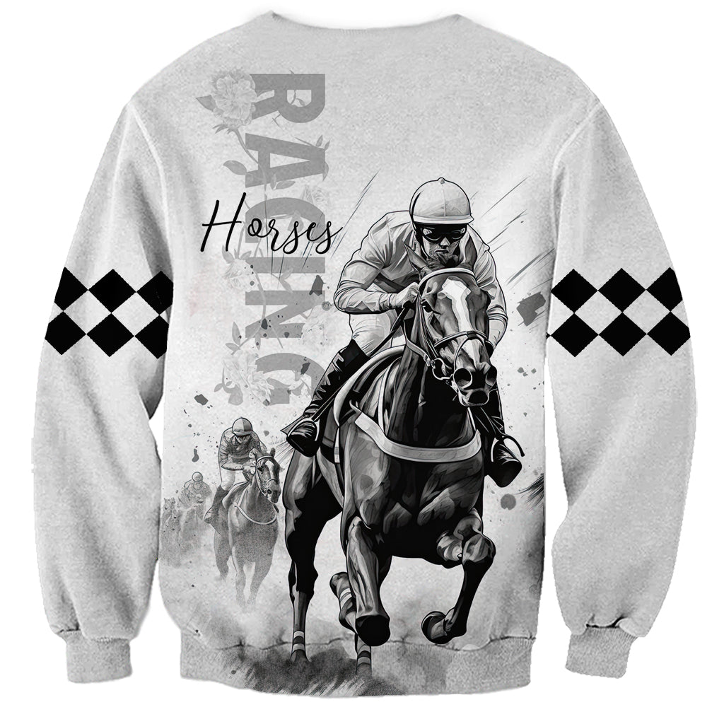 Kentucky Horses Racing Sweatshirt Jockey Drawing Style - Wonder Print Shop