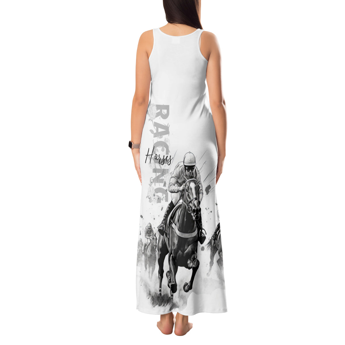 Kentucky Horses Racing Tank Maxi Dress Jockey Drawing Style - Wonder Print Shop