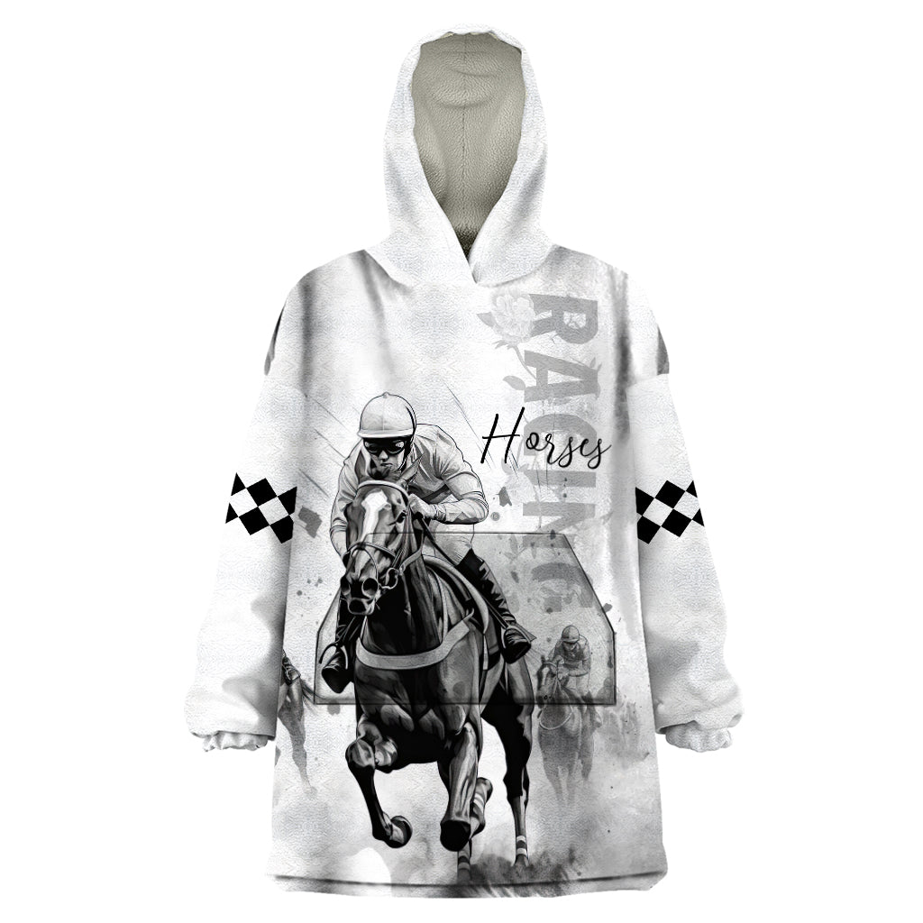 Kentucky Horses Racing Wearable Blanket Hoodie Jockey Drawing Style - Wonder Print Shop