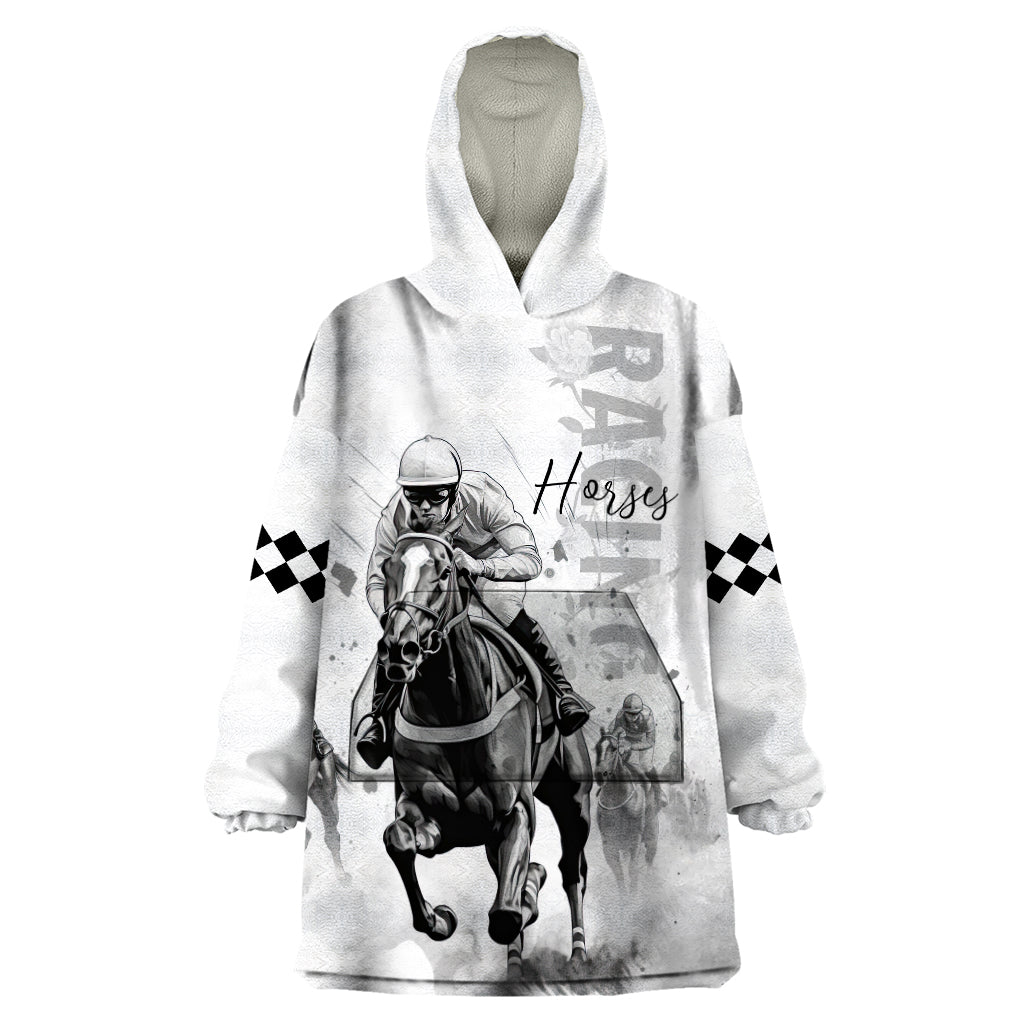 Kentucky Horses Racing Wearable Blanket Hoodie Jockey Drawing Style