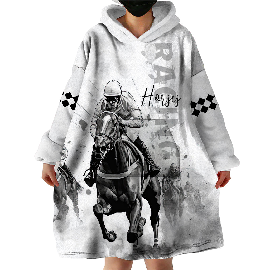 Kentucky Horses Racing Wearable Blanket Hoodie Jockey Drawing Style - Wonder Print Shop