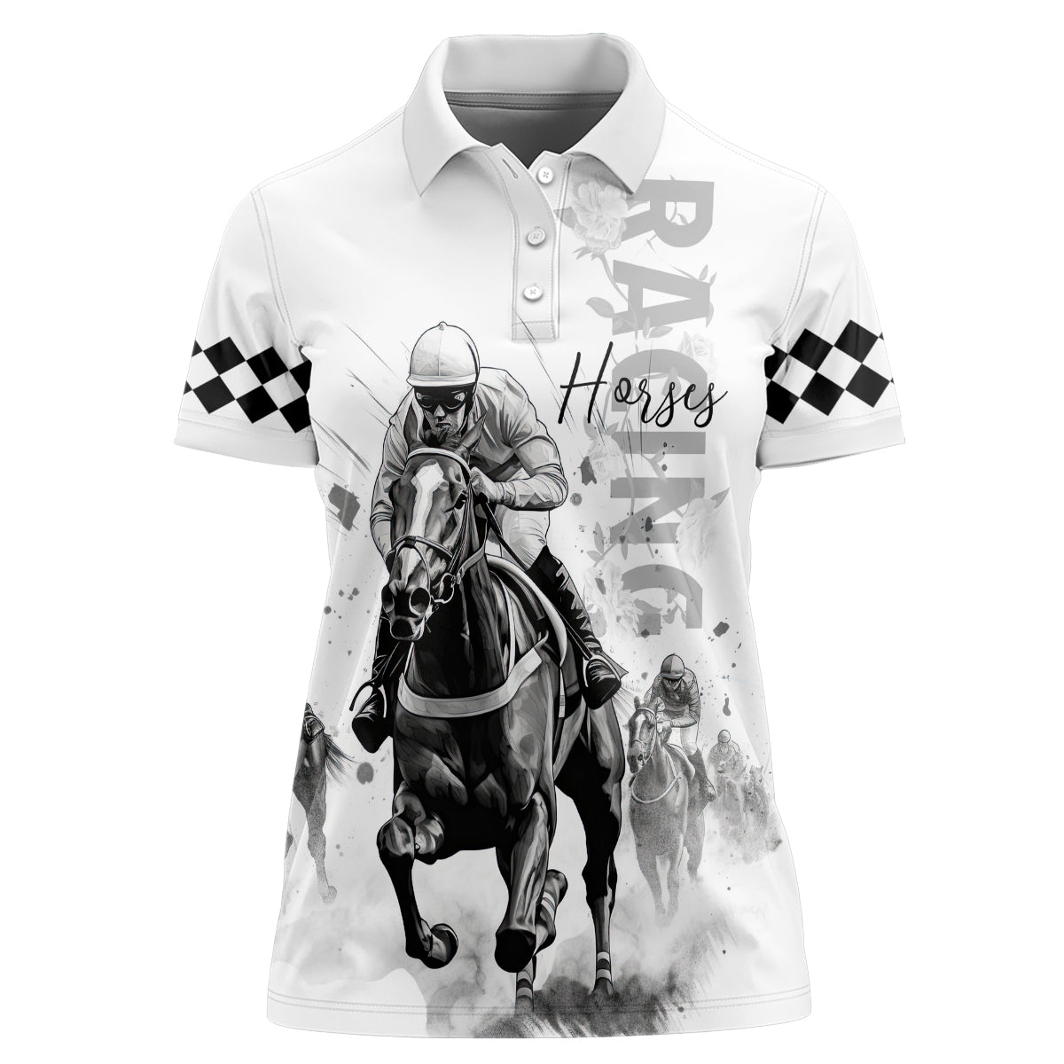 Kentucky Horses Racing Women Polo Shirt Jockey Drawing Style - Wonder Print Shop