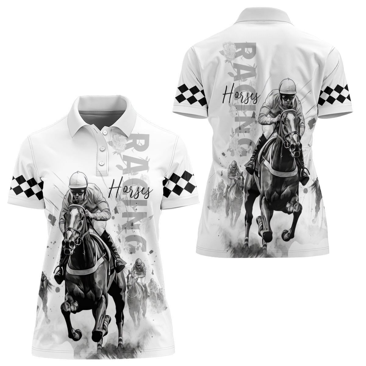 Kentucky Horses Racing Women Polo Shirt Jockey Drawing Style - Wonder Print Shop
