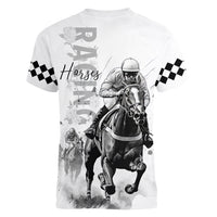 Kentucky Horses Racing Women V-Neck T-Shirt Jockey Drawing Style - Wonder Print Shop