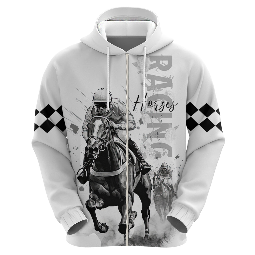 Kentucky Horses Racing Zip Hoodie Jockey Drawing Style - Wonder Print Shop