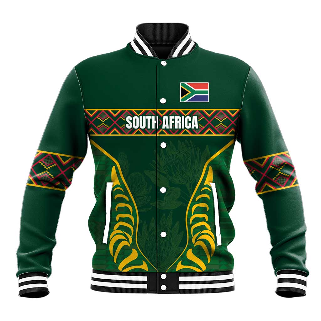 Custom South Africa Rugby Baseball Jacket Springboks Spirit and King Protea