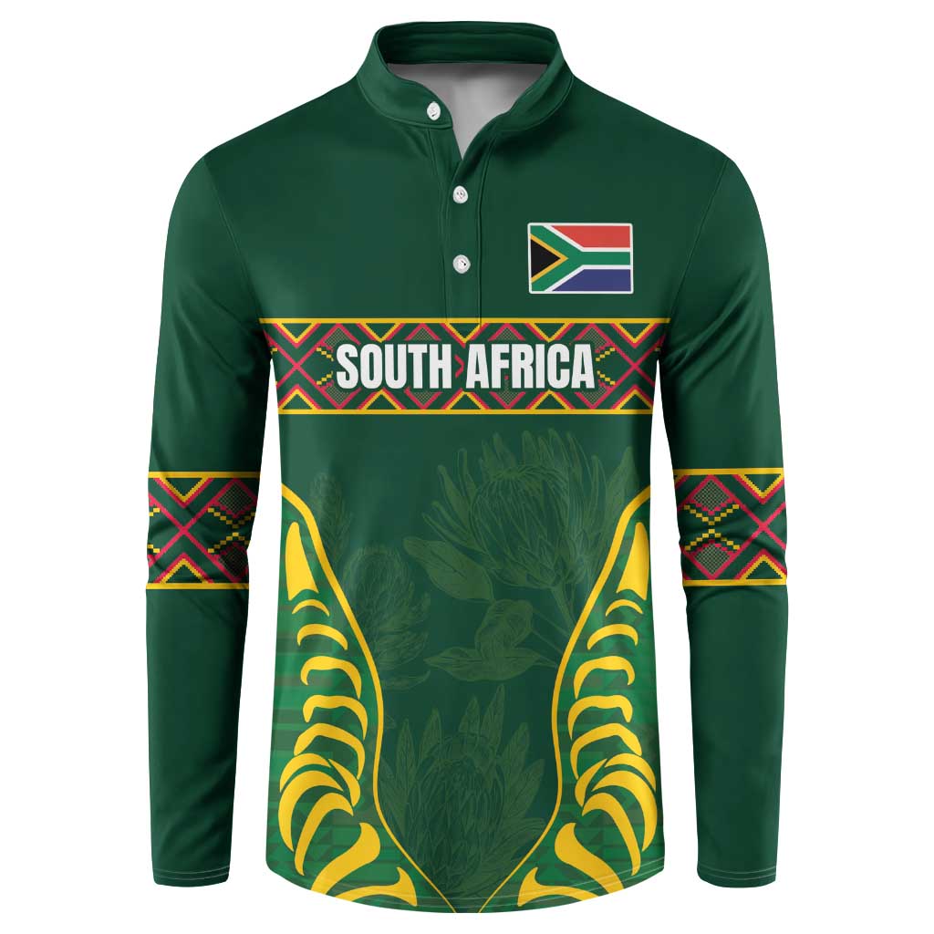 Custom South Africa Rugby Button Sweatshirt Springboks Spirit and King Protea