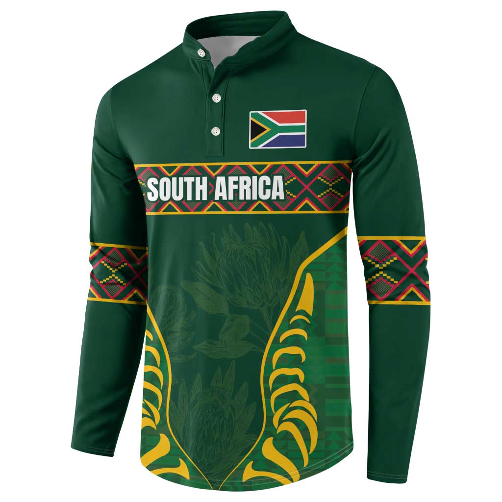 Custom South Africa Rugby Button Sweatshirt Springboks Spirit and King Protea