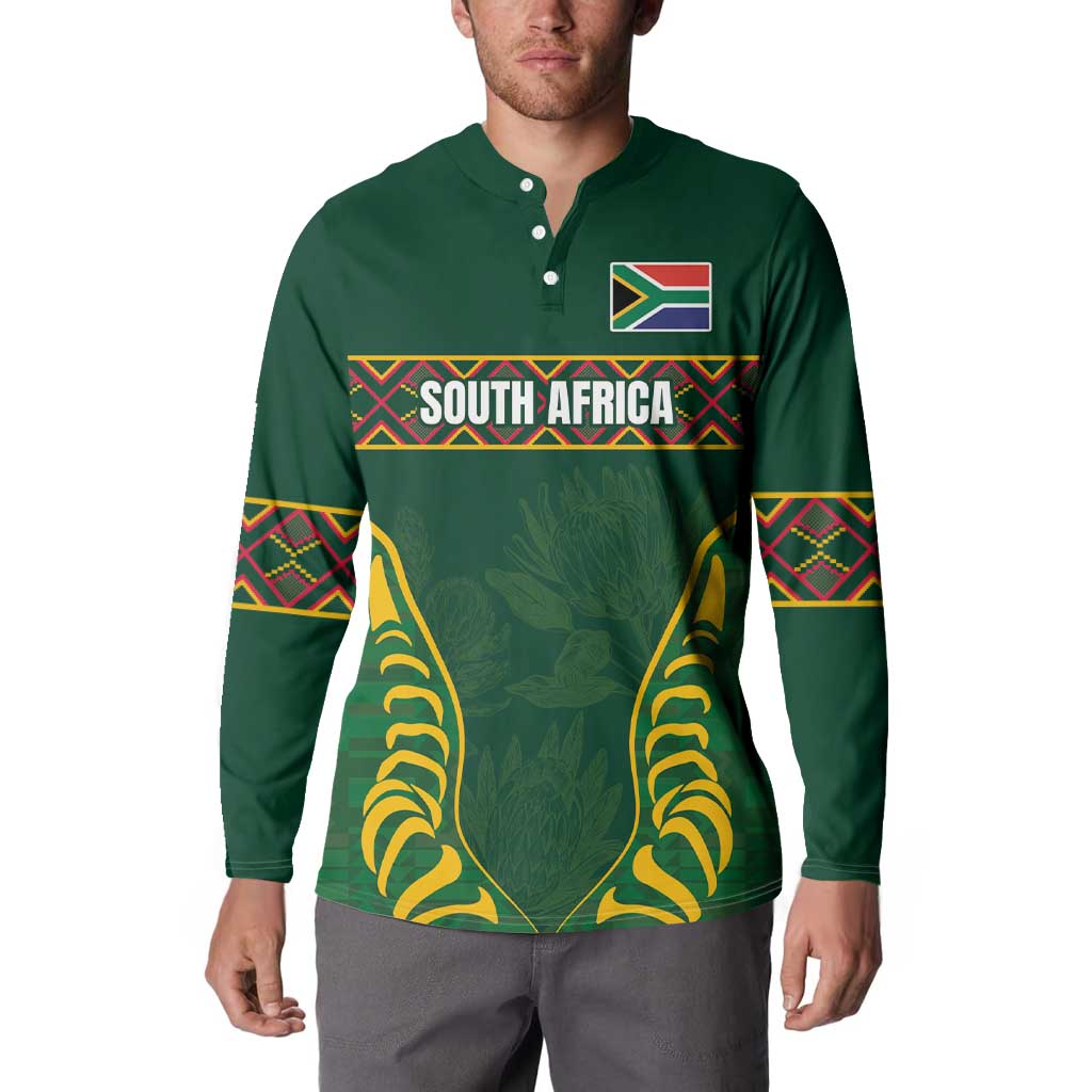 Custom South Africa Rugby Button Sweatshirt Springboks Spirit and King Protea