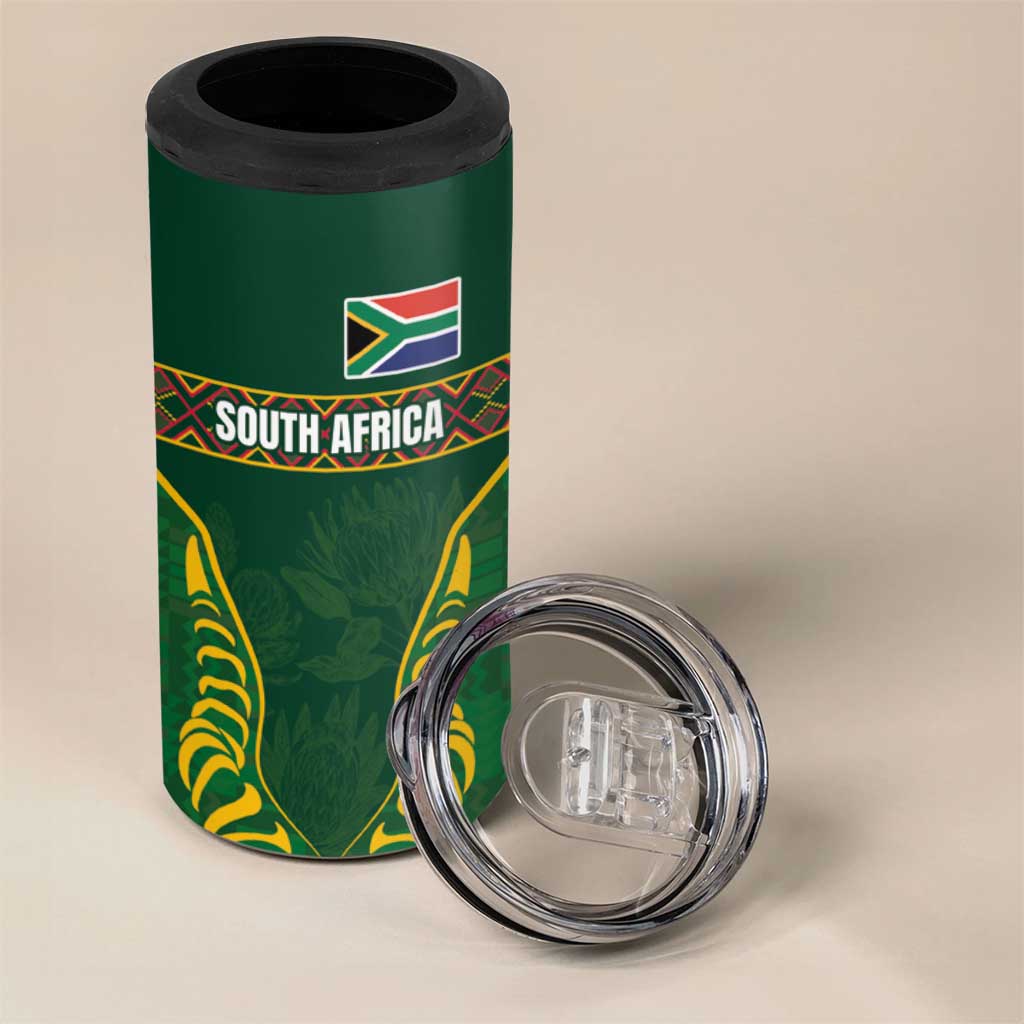 Custom South Africa Rugby 4 in 1 Can Cooler Tumbler Springboks Spirit and King Protea