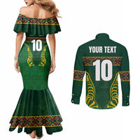 Custom South Africa Rugby Couples Matching Mermaid Dress and Long Sleeve Button Shirt Springboks Spirit and King Protea