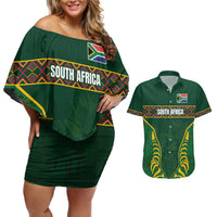 Custom South Africa Rugby Couples Matching Off Shoulder Short Dress and Hawaiian Shirt Springboks Spirit and King Protea