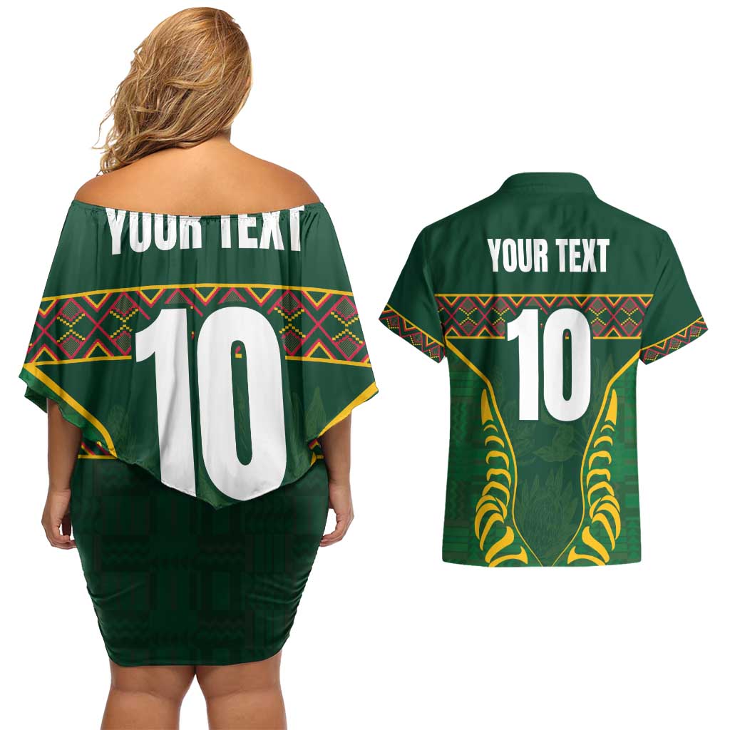 Custom South Africa Rugby Couples Matching Off Shoulder Short Dress and Hawaiian Shirt Springboks Spirit and King Protea