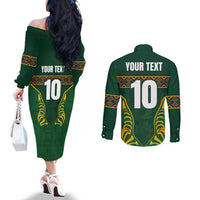 Custom South Africa Rugby Couples Matching Off The Shoulder Long Sleeve Dress and Long Sleeve Button Shirt Springboks Spirit and King Protea