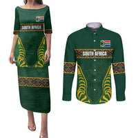 Custom South Africa Rugby Couples Matching Puletasi and Long Sleeve Button Shirt Springboks Spirit and King Protea