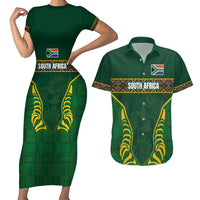 Custom South Africa Rugby Couples Matching Short Sleeve Bodycon Dress and Hawaiian Shirt Springboks Spirit and King Protea