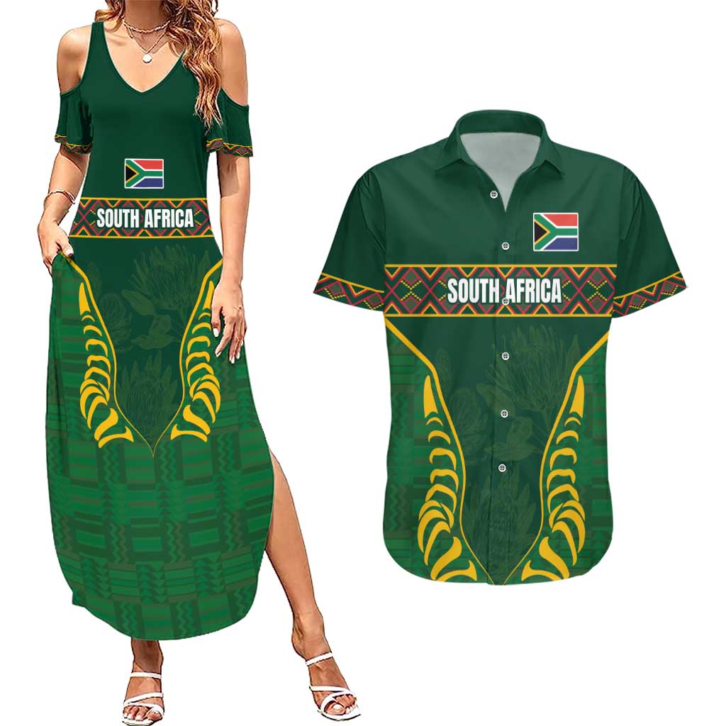 Custom South Africa Rugby Couples Matching Summer Maxi Dress and Hawaiian Shirt Springboks Spirit and King Protea