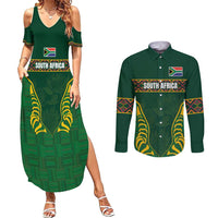 Custom South Africa Rugby Couples Matching Summer Maxi Dress and Long Sleeve Button Shirt Springboks Spirit and King Protea