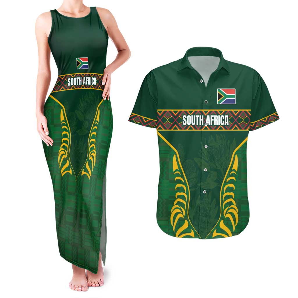Custom South Africa Rugby Couples Matching Tank Maxi Dress and Hawaiian Shirt Springboks Spirit and King Protea