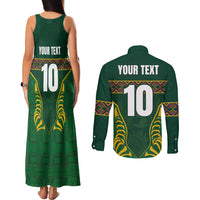 Custom South Africa Rugby Couples Matching Tank Maxi Dress and Long Sleeve Button Shirt Springboks Spirit and King Protea