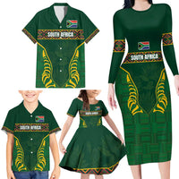 Custom South Africa Rugby Family Matching Long Sleeve Bodycon Dress and Hawaiian Shirt Springboks Spirit and King Protea