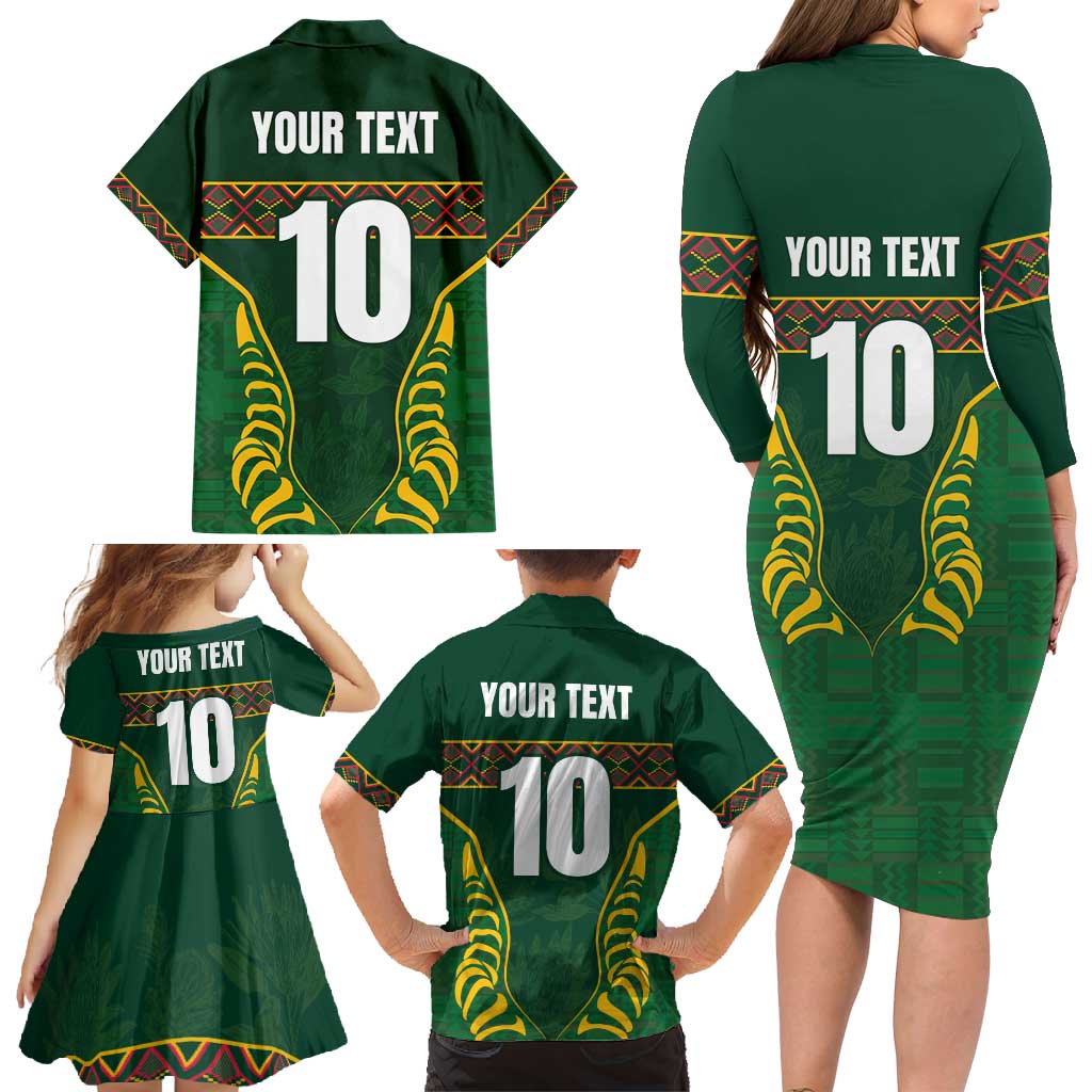 Custom South Africa Rugby Family Matching Long Sleeve Bodycon Dress and Hawaiian Shirt Springboks Spirit and King Protea