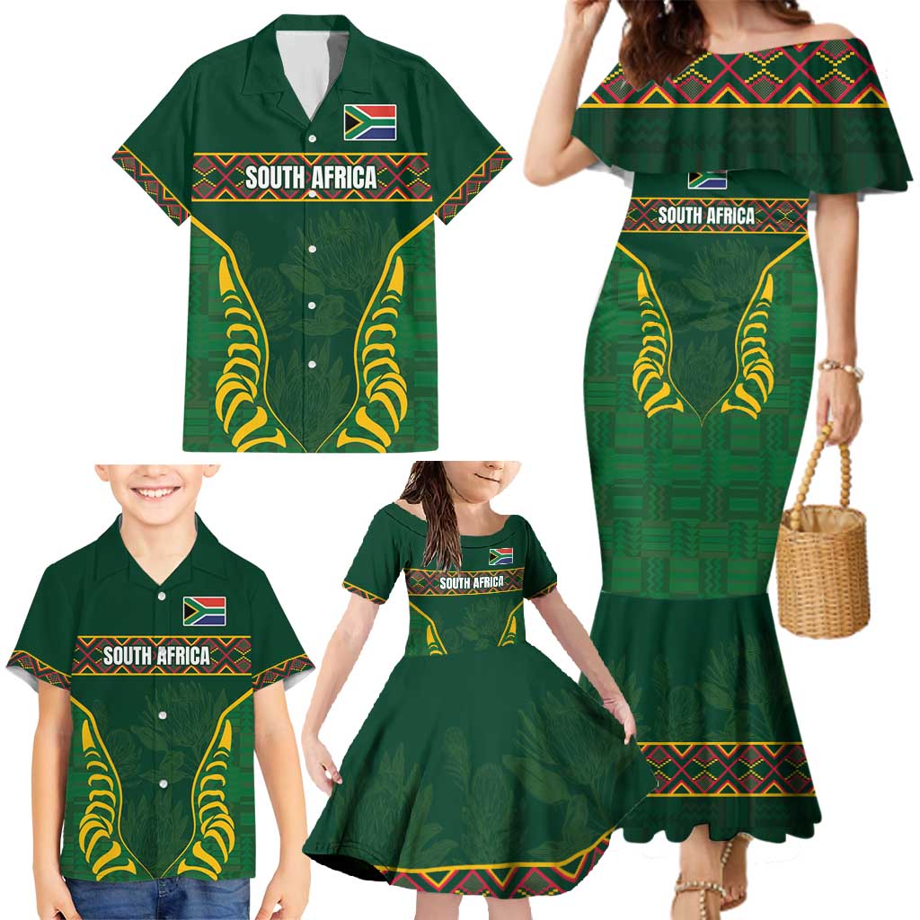 Custom South Africa Rugby Family Matching Mermaid Dress and Hawaiian Shirt Springboks Spirit and King Protea
