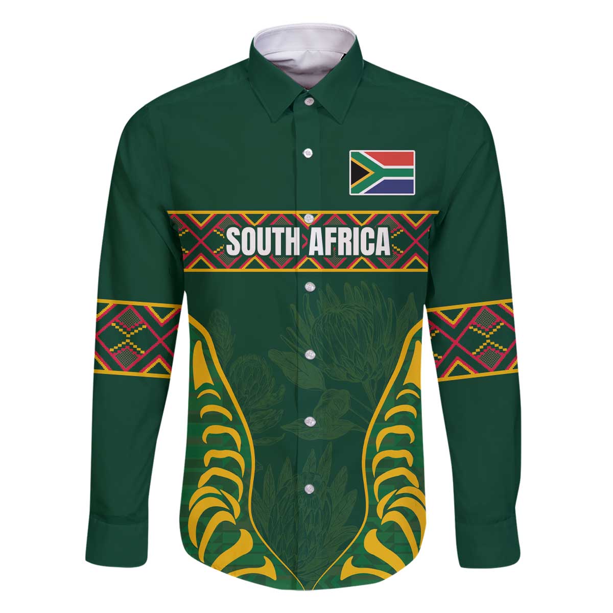 Custom South Africa Rugby Family Matching Off The Shoulder Long Sleeve Dress and Hawaiian Shirt Springboks Spirit and King Protea