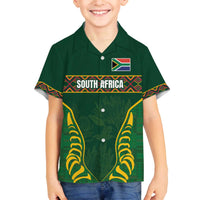 Custom South Africa Rugby Family Matching Off The Shoulder Long Sleeve Dress and Hawaiian Shirt Springboks Spirit and King Protea